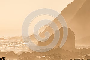 Natural sepia coastal sunset scene