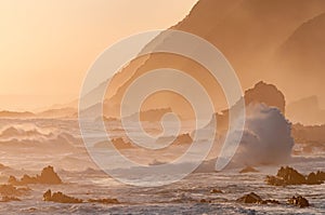 Natural sepia coastal sunset scene