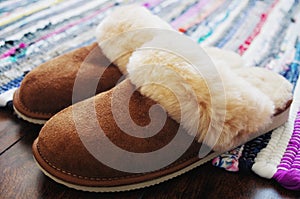 Natural sheepskin slippers for women& x27;s photo