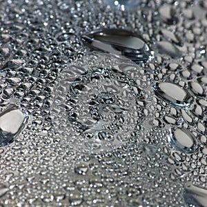 Natural silvery water dew drops texture macro background, vertical textured wet vapour bubble splashes pattern copy space, silver