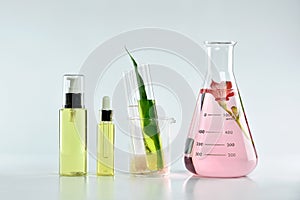 Natural skin care beauty products, Natural organic botany extraction and scientific glassware.