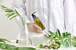 Natural skin care beauty products, Natural organic botany extraction and scientific glassware.