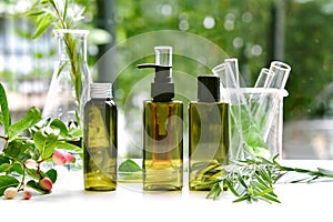 Natural skin care beauty products, Natural organic botany extraction and scientific glassware.