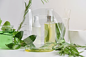 Natural skin care beauty products, Natural organic botany extraction and scientific glassware.