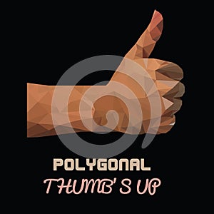 Natural skin Polygonal thumbs up vector- sign by hand, like sign by hand (vector illustration of a many triangles)