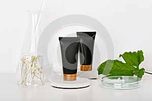 Natural skincare beauty products researching lab, Natural organic botany extraction and scientific laboratory glassware