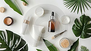 Natural Skincare Products Amidst Lush Greenery Flat Lay