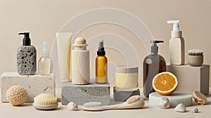 Natural Skincare Products Display with Citrus Accent