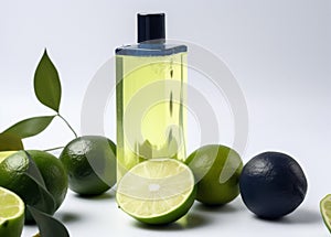 natural skincare treatment organic lime lemon oil body spa bottle. Generative AI.