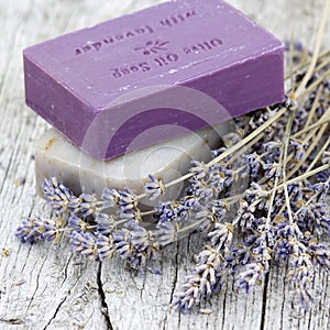 Natural soap with dried lavender