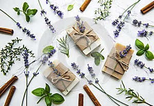 Natural soap with herbs and flowers