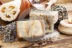 Natural Soap.Homemade Spa Setting with Bodycare Products