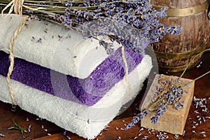 Natural soap, towels and lavender