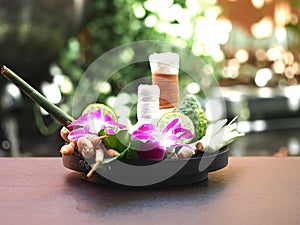 Natural Spa Ingredients for alternative medicine and relaxation Thai Spa theme with si