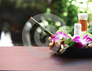 Natural Spa Ingredients for alternative medicine and relaxation Thai Spa theme with si