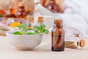 Natural Spa Ingredients essential oil with oregano leaves