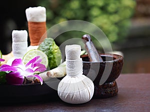 Natural Spa Ingredients herbal compress ball and herbal Ingredients for alternative medicine and relaxation Thai Spa