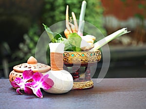 Natural Spa Ingredients herbal compress ball and herbal Ingredients for alternative medicine and relaxation Thai Spa