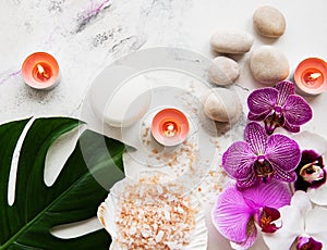 Natural spa ingredients with orchid flowers