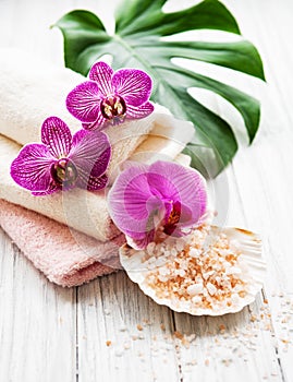 Natural spa ingredients with orchid flowers