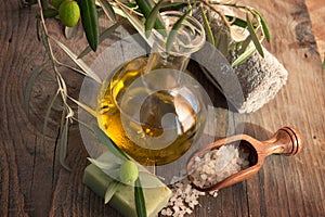 Natural spa setting with olive oil.