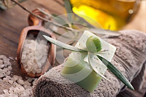 Natural spa setting with olive oil.