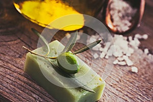 Natural spa setting with olive oil.