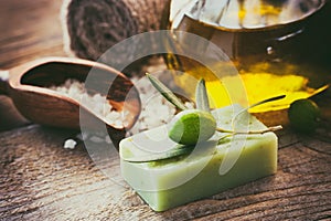 Natural spa setting with olive oil.
