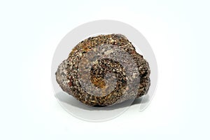 Natural specimen of Arkose rock on white background.