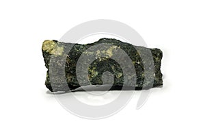 Natural specimen of Gabbro stone on white background.