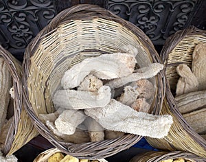 Natural sponges in a basket