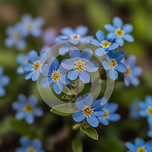 Natural Spring Forget-Me-Nots Flowers With Dreamy Green Foliage Background