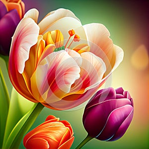 Natural Spring Sunny Tulip Flower Background. Generative AI
