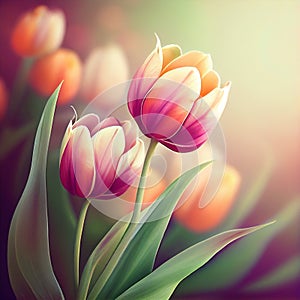 Natural Spring Sunny Tulip Flower Background. Generative AI