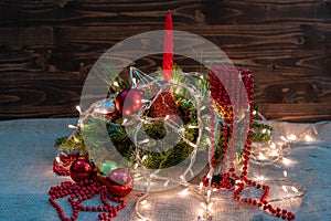 Natural Stona Christmas decoration with candle and light bulbs