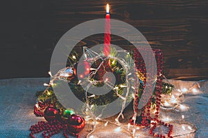 Natural Stona Christmas decoration with candle and light bulbs