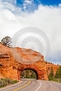 Natural stone arch Bridge in the Red Canyon National Park in Utah, USA