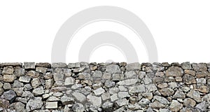 Natural stone fence wall isolated on white background