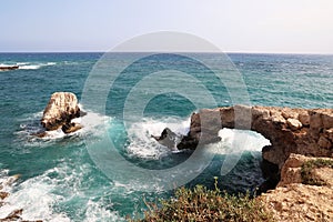 Natural stone Love Bridge in Cyprus Ayia Napa photo