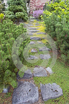 Natural Stone Steps to Frontyard Garden