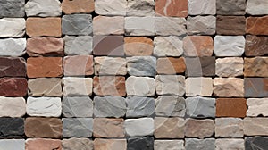 Natural stone wall cladding, brick work, ceramic vitrified high deep elevation tile design. Neural network ai generated