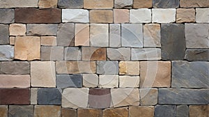 Natural stone wall cladding, brick work, ceramic vitrified high deep elevation tile design. Neural network ai generated