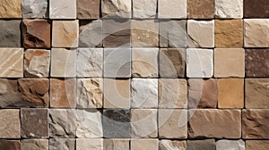 Natural stone wall cladding, brick work, ceramic vitrified high deep elevation tile design. Neural network ai generated