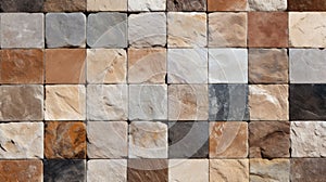Natural stone wall cladding, brick work, ceramic vitrified high deep elevation tile design. Neural network ai generated
