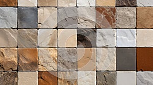 Natural stone wall cladding, brick work, ceramic vitrified high deep elevation tile design. Neural network ai generated