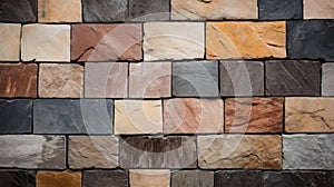 Natural stone wall cladding, brick work, ceramic vitrified high deep elevation tile design. Neural network ai generated