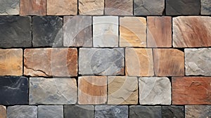 Natural stone wall cladding, brick work, ceramic vitrified high deep elevation tile design. Neural network ai generated
