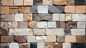 Natural stone wall cladding, brick work, ceramic vitrified high deep elevation tile design. Neural network ai generated