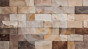 Natural stone wall cladding, brick work, ceramic vitrified high deep elevation tile design. Neural network ai generated