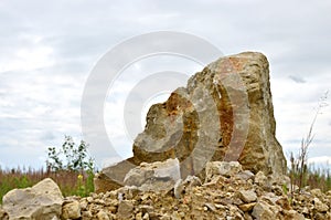 Natural stones dolomite close up in the limestone open-pit mining. Building materials, wall background, texture